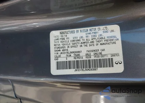 2019 Infiniti Q60 3.0T Luxe z USA, uszkodzony, nr VIN JN1EV7EL5KM290897